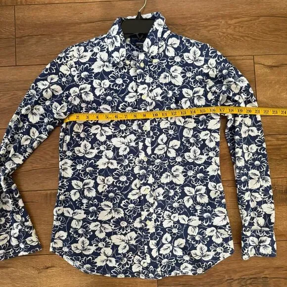 NWOT Polo Ralph Lauren Womens Floral Cotton Knit Oxford Shirt Navy White Medium - Picture 12 of 14